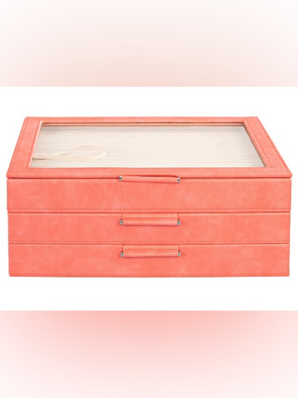 WOLF Coral Pink Three-Tier Jewelry Organizer with Clear Top